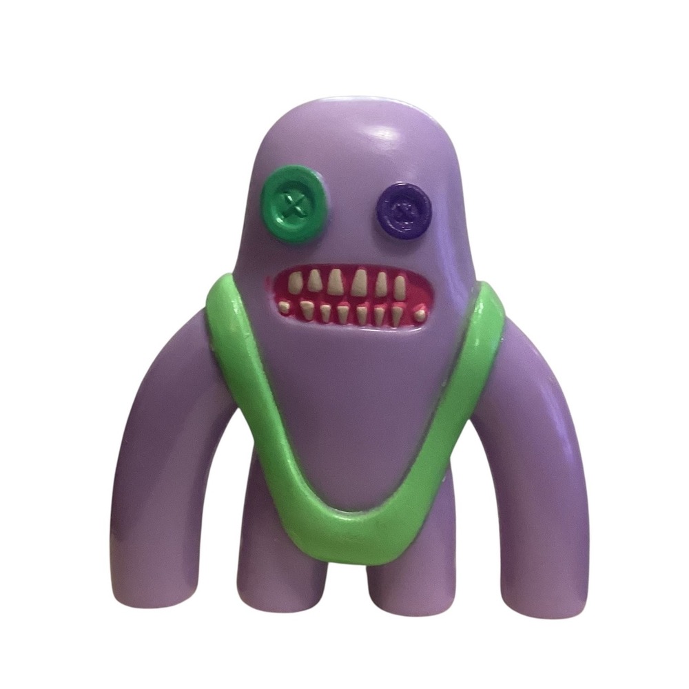 Fuggler Purple Monster Vinyl Figure 2.5 Inch Button Eyes Lime Green Overalls